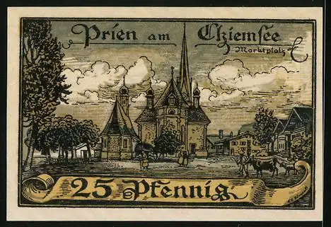 Notgeld Prien a. Chiemsee, 25 Pfennig, Partie auf dem Marktplatz