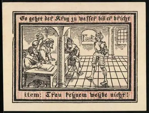 Notgeld Pritzwalk 1922, 2 Mark, Der Räuber vor Gericht