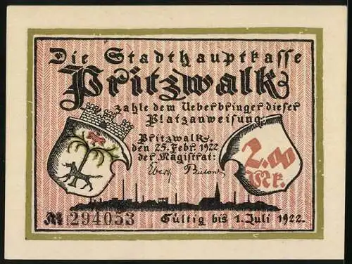 Notgeld Pritzwalk 1922, 2 Mark, Der Räuber vor Gericht