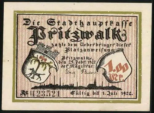 Notgeld Pritzwalk 1922, 1 Mark, Die Frau fleht den Dieb an