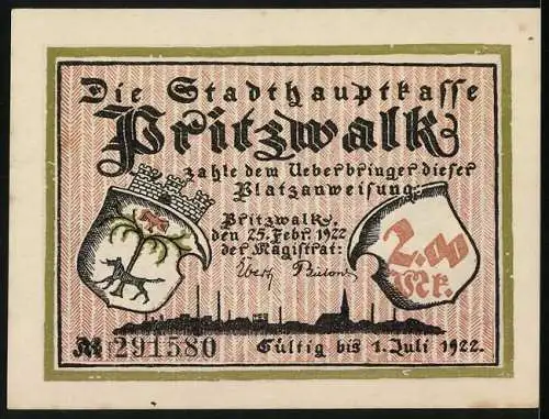 Notgeld Pritzwalk 1922, 2 Mark, Der Dieb vor dem Rat