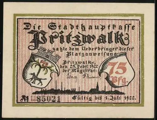 Notgeld Pritzwalk 1922, 75 Pfennig, Räuber Heine überfällt die reisenden Händler