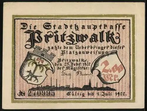 Notgeld Pritzwalk 1922, 2 Mark, Räuber Heine vor dem Rat