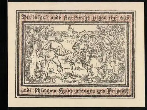 Notgeld Pritzwalk 1922, 2 Mark, Heine wird gefangen in die Stadt geschleppt