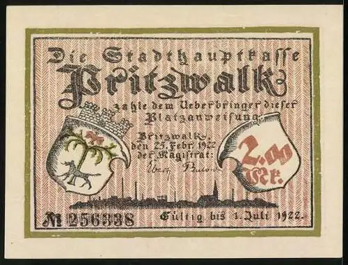 Notgeld Pritzwalk 1922, 2 Mark, Heine wird gefangen in die Stadt geschleppt