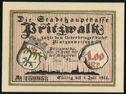 Notgeld Pritzwalk 1922, 1 Mark, Räuber Heine lässt die Frau schwören