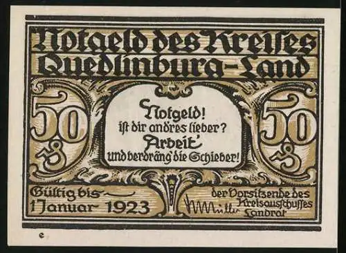 Notgeld Quedlinburg-Land, 50 Pfennig, Das Kreishaus