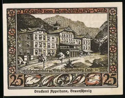 Notgeld Quedlinburg-Land, 25 Pfennig, Das Wohlfahrtsgebäude in Thale /Harz