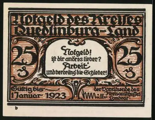 Notgeld Quedlinburg-Land, 25 Pfennig, Das Wohlfahrtsgebäude in Thale /Harz