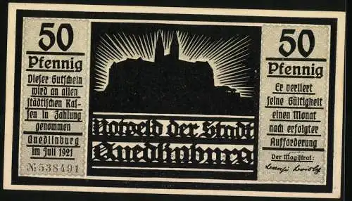 Notgeld Quedlinburg 1921, 50 Pfennig, Heinrich sieht herannahende Reiter