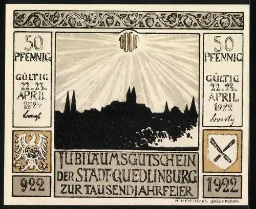 Notgeld Quedlinburg 1922, 50 Pfennig, Einführung der Reformation 1534
