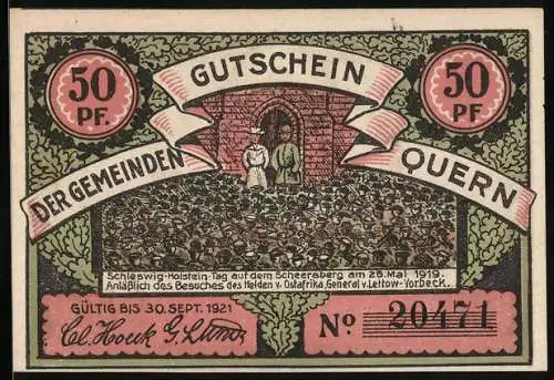 Notgeld Quern, 50 Pfennig, Tag auf dem Scheersberg, Besuch von General v. Lettow-Vorbeck