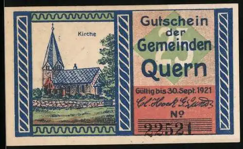Notgeld Quern, 25 Pfennig, Blick auf die Kirche