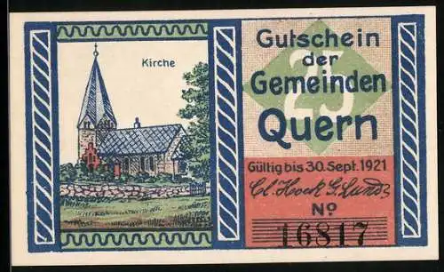 Notgeld Quern, 25 Pfennig, Partie an der Kirche