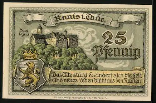 Notgeld Ranis i. Th. 1921, 25 Pfennig, Die Burg Ranis