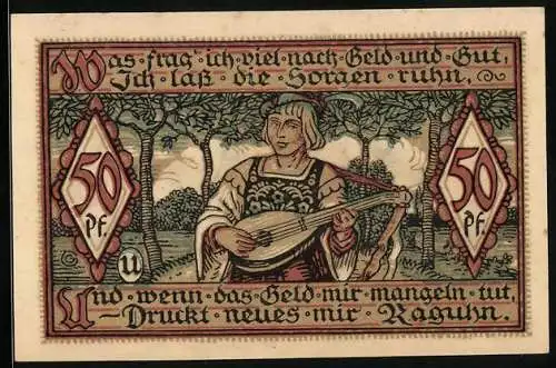 Notgeld Raguhn 1921, 50 Pfennig, Ein Barde mit seiner Laute