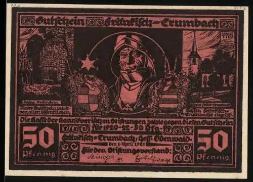 Notgeld Fränkisch-Crumbach 1921, 50 Pfennig, Ein Ritter beim Schmied
