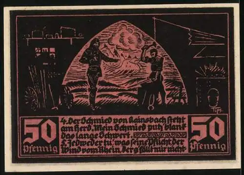 Notgeld Fränkisch-Crumbach 1921, 50 Pfennig, Ein Ritter beim Schmied