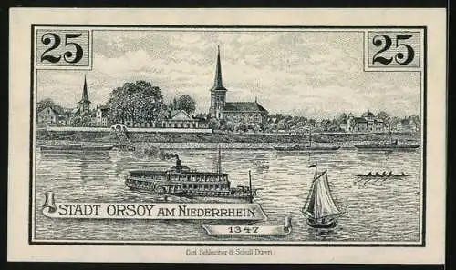 Notgeld Orsoy 1921, Strassenpartie am Kuhtor, Ortsansicht