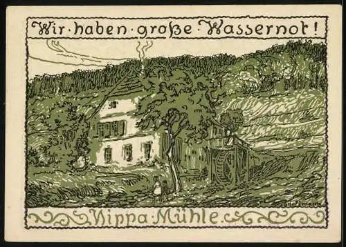 Notgeld Röhrigshof / Werra, 50 Pfennig, Ortsansicht, Nippa Mühle