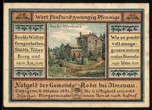 Notgeld Roda 1921, 25 Pfennig, Schöffenhaus, Nagelschmied Rotschild