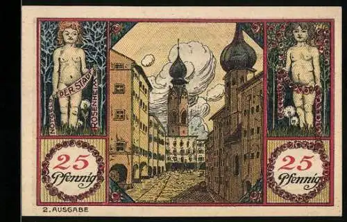 Notgeld Rosenheim 1921, 25 Pfennig, Strassenpartie, Säulengang