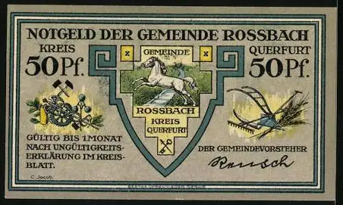 Notgeld Rossbach, 50 Pfennig, Friedrich der Grosse beobachtet Anmarsch des Feindes