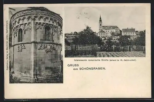 AK Grabern, Schöngrabern, Interessante romanische Kirche, erb. im 13. Jahrhundert