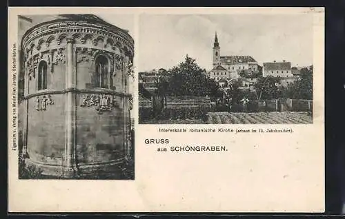 AK Grabern, Schöngrabern, Interessante romanische Kirche, erb. im 13. Jahrhundert