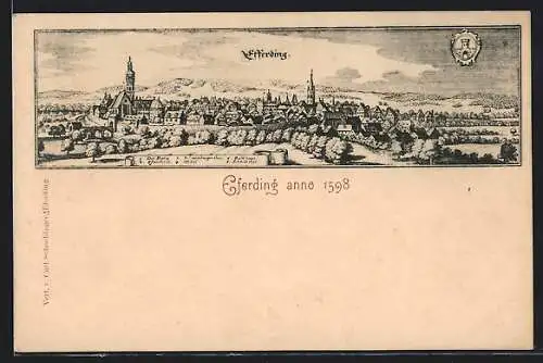 Künstler-AK Eferding, Ortsansicht anno 1598