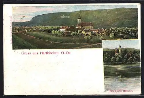 AK Hartkirchen /O.-Oe., Filialkirche Hilkering und Ortsansicht