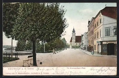 AK Aschach a. d. Donau, Partie am Th. Kurzwernhart-Platz