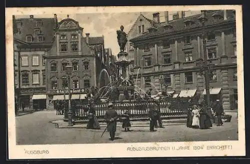 AK Augsburg, Augustiusbrunnen vor einem Geschäft