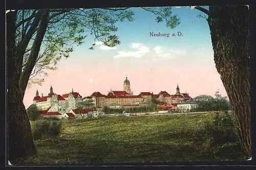 AK Neuburg a. D., Ortsansicht vom Wald aus