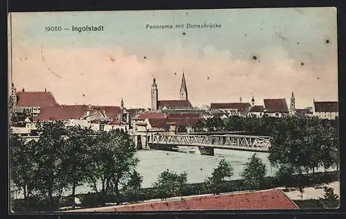 AK Ingolstadt, Panorama mit Donaubrücke