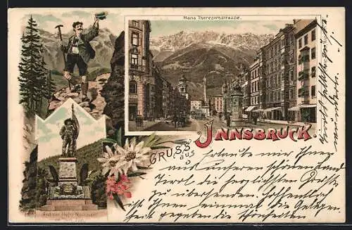 Lithographie Innsbruck, Maria Theresienstrasse mit Litfasssäule