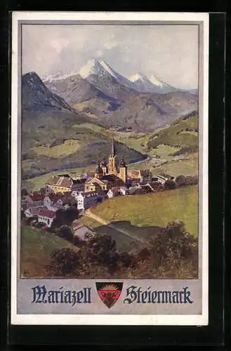 AK Deutscher Schulverein Nr. 552: Mariazell, Gesamtansicht mit Gebirgswand