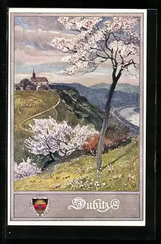 AK Deutscher Schulverein Nr. 222: Dubitz, Panorama im Frühling
