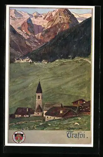 AK Deutscher Schulverein NR. 516: Trafoi, Blick zum Ort und Alpen im Hintergrund