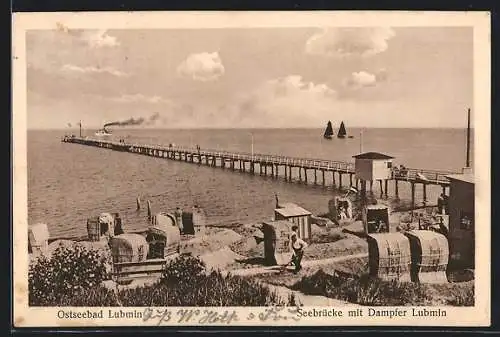 AK Lubmin, Seebrücke mit Dampfer Lubmin