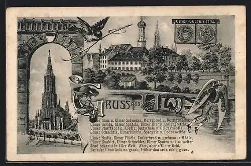 AK Ulm / Donau, Münster, Ulmer Gulden 1704