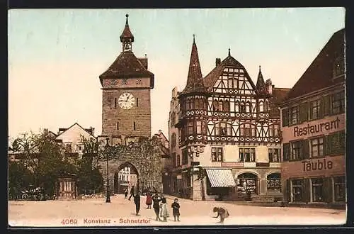 AK Konstanz, Schnetztor mit Restaurant Täuble