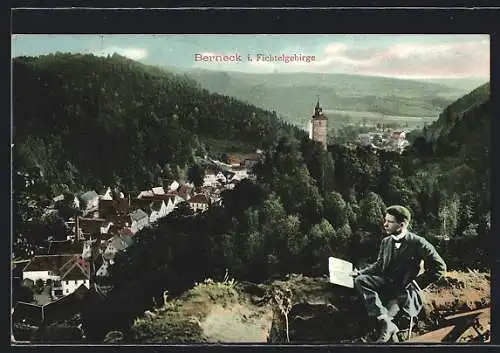 AK Berneck i. Fichtelgebirge, Ortsansicht aus der Vogelschau