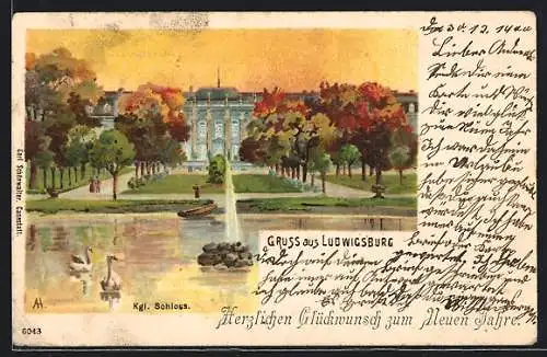 Lithographie Ludwigsburg / Württemberg, Königl. Schloss