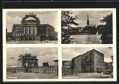 AK Chemnitz, Opernhaus, Flughafen, Industrieschule und Schlossteich