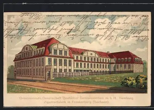 Lithographie Frankenberg / Sachsen, Grosseinkaufs-Gesellschaft Deutscher Consumvereine m.b.H., Hamburg, Zigarrenfabrik