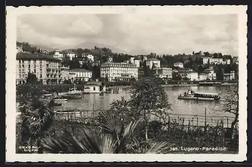 AK Lugano-Paradiso, Dampfer auf dem Wasser, Ortsansicht