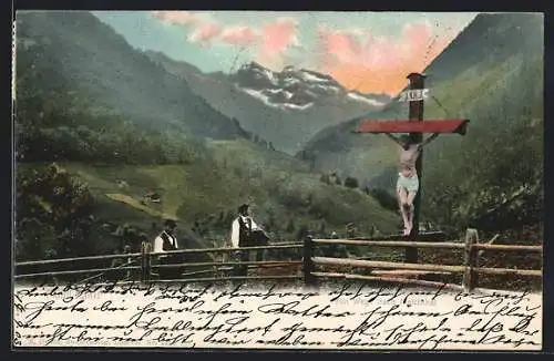 AK Flühli-Ranft, Flurkreuz am Wege nach Melchthal