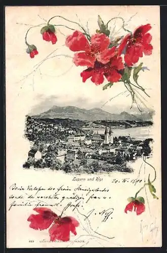 AK Luzern, Ortsansicht aus der Vogelschau mit Rigi