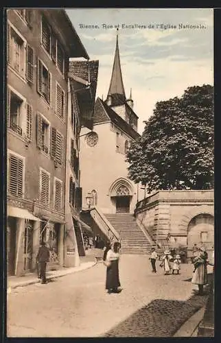 AK Bienne, Rue et Escaliers de l`Eglise Nationale